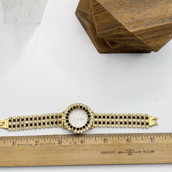 Jalga Quartz watch with black and clear prong set sparkling rhinestone 7” - Picture 5 of 6